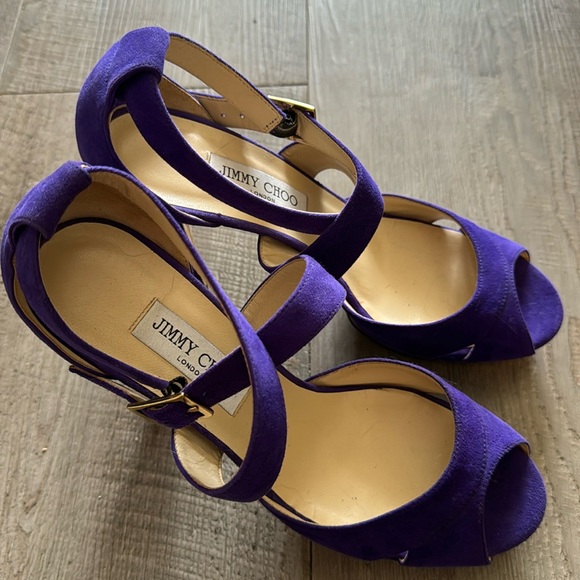 Jimmy Choo Shoes - Jimmy Choo purple suede D’orsay pumps gold platform size 41 heel height 5”